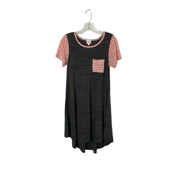 lularoe women  patriotic a line t shirt Dress sz xxs gray red white high low - Picture 5 of 6